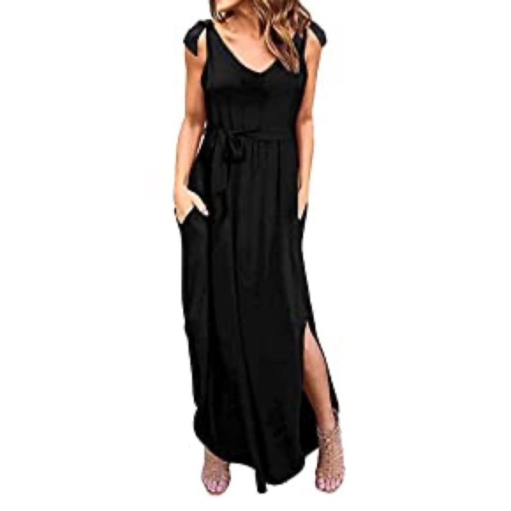 Tie-Shoulder Maxi Dress with Pockets